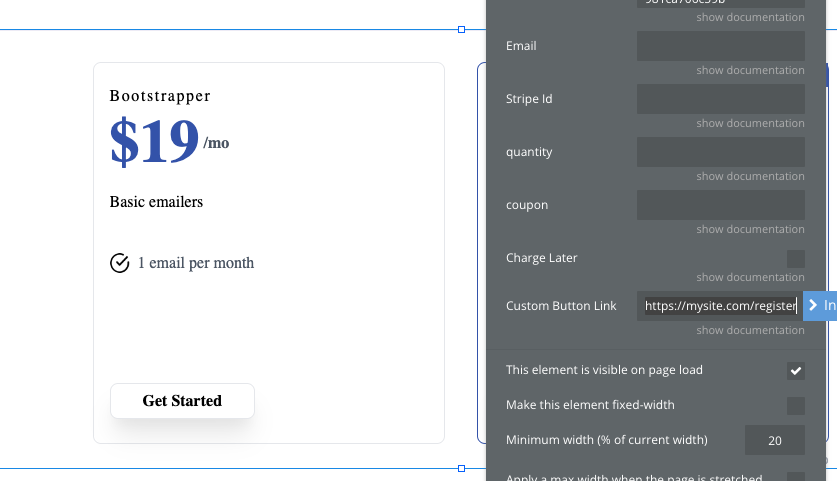 PriceWell Bubble plugin editor with custom button link filled in