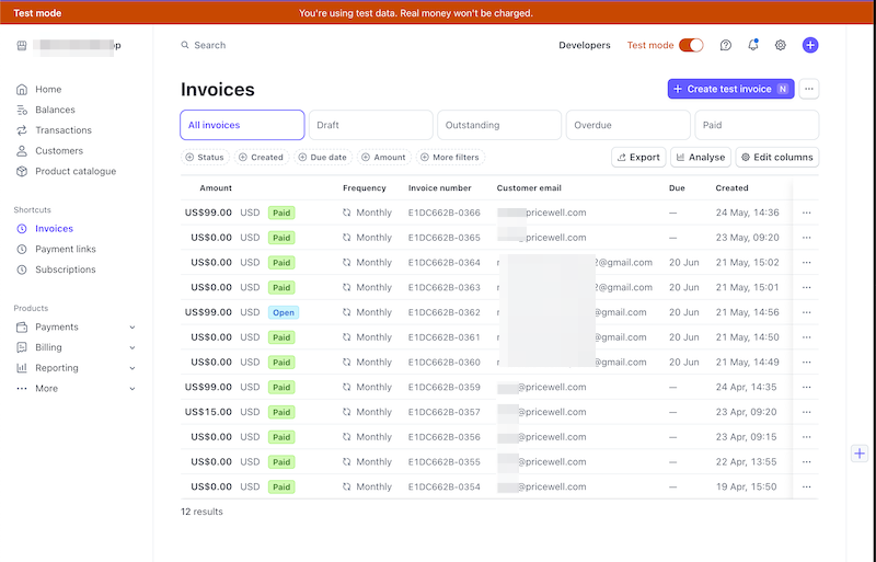 Stripe Invoice Dashboard